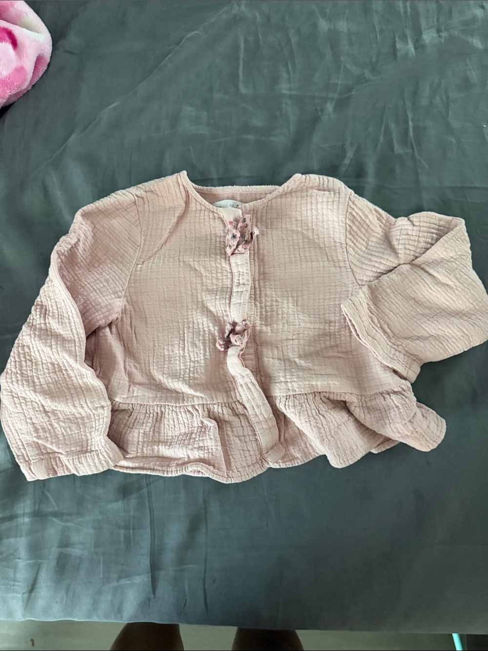 Zara Pale Pink Ruffle Hem Button-Front Top